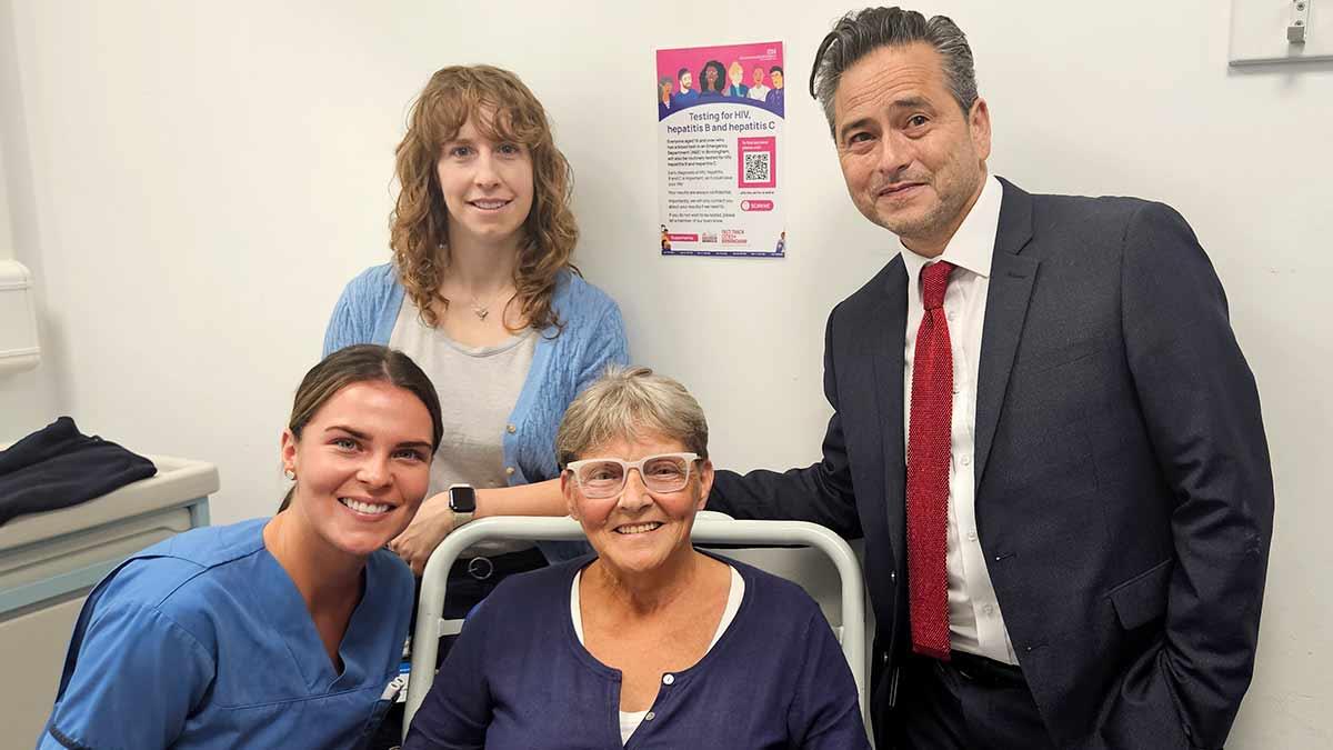 Staff Nurse Laura Hyslop, Patient Diana Pell, Dr Victoria Siddons, Emergency Department consultant, Dr Steve Taylor, Lead HIV consultant and Clinical Director for the Birmingham Fast Track Cities